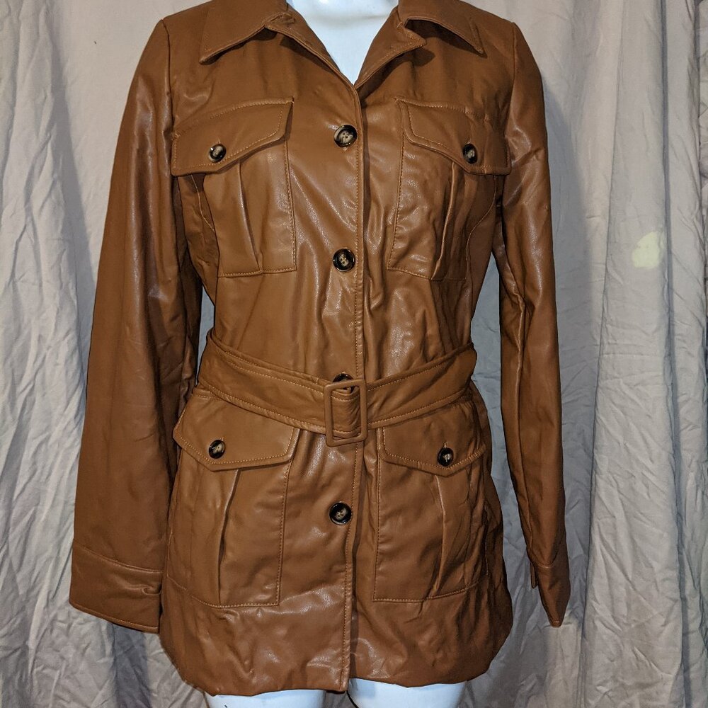 Vintage style faux leather trench coat